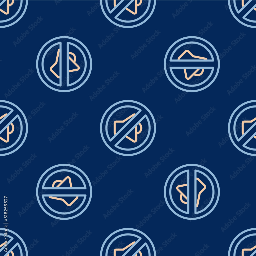 Line Speaker mute icon isolated seamless pattern on blue background. No sound icon. Volume Off symbol. Vector