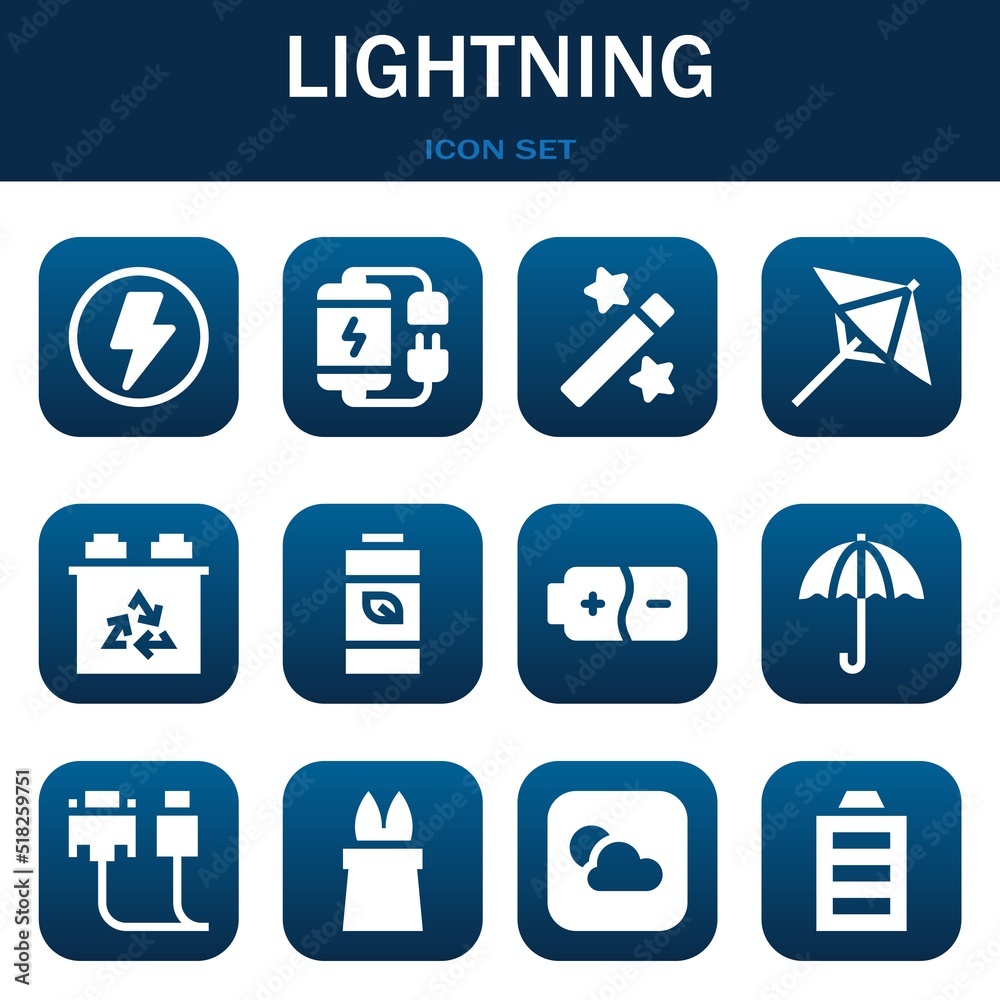 lightning icon set. Vector illustrations related with Flash, Battery and Magic lightning icon set. Vector illustrations related with Flash, Battery and Magic