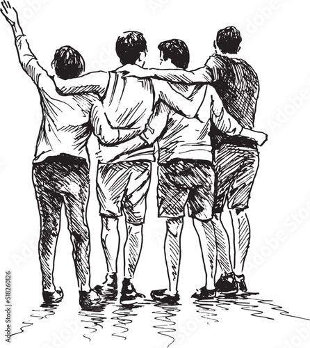 Hand sketch of a group of friends. Vector illustration.