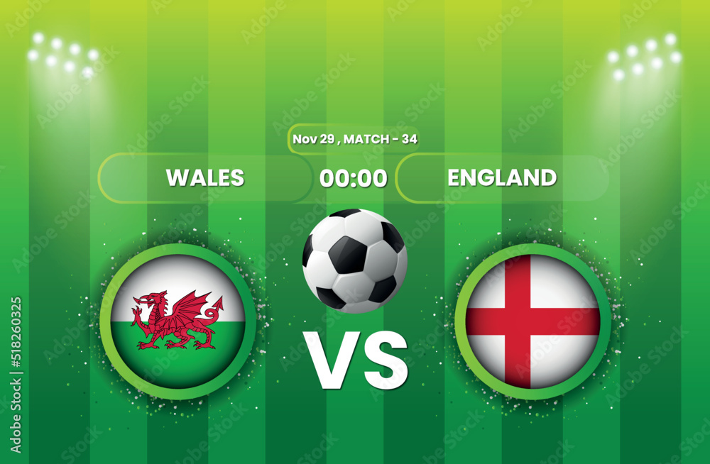 Wales vs England Football or Soccer Match. FIFA World Cup 2022. Football Tournament, Football