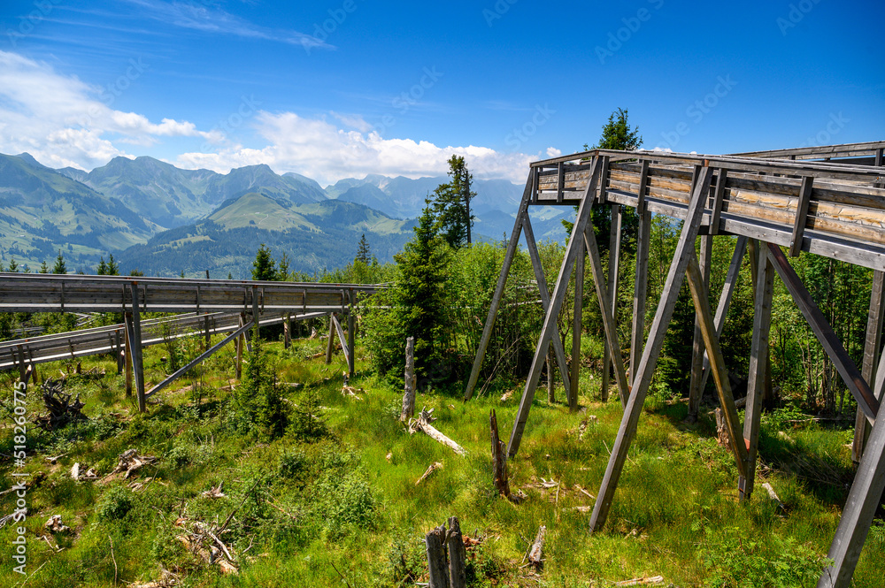 wooden walkway of Gäggersteg in Naturpark Gantrisch wooden walkway of Gäggersteg in Naturpark Gantrisch