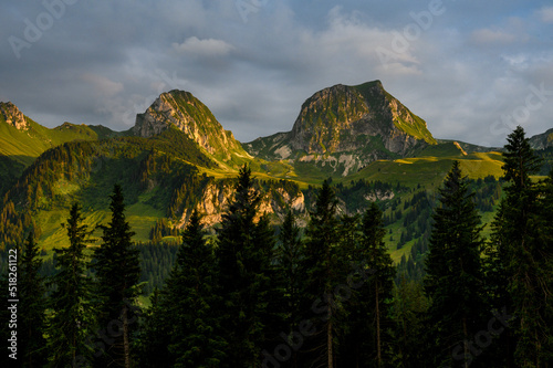 Gantrisch and Nünenenflueh seen from Gurnigel at a summer sunset photo