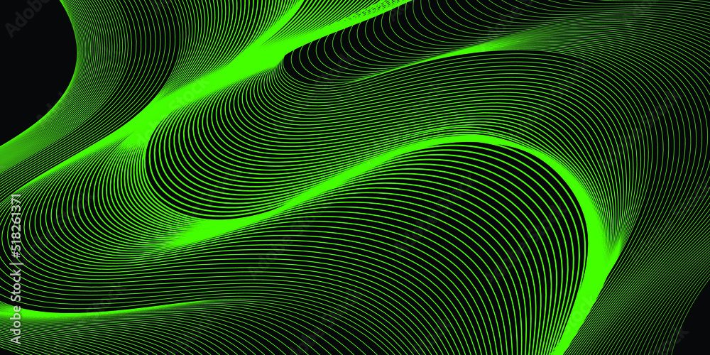 Green line and black abstract background Green line and black abstract background