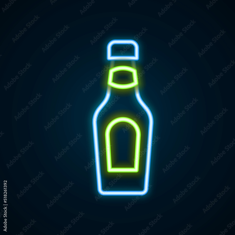 Glowing neon line Champagne bottle icon isolated on black background. Merry Christmas and Happy New Year. Colorful outline concept. Vector Glowing neon line Champagne bottle icon isolated on black background. Merry Christmas and Happy New Year. Colorful outline concept. Vector
