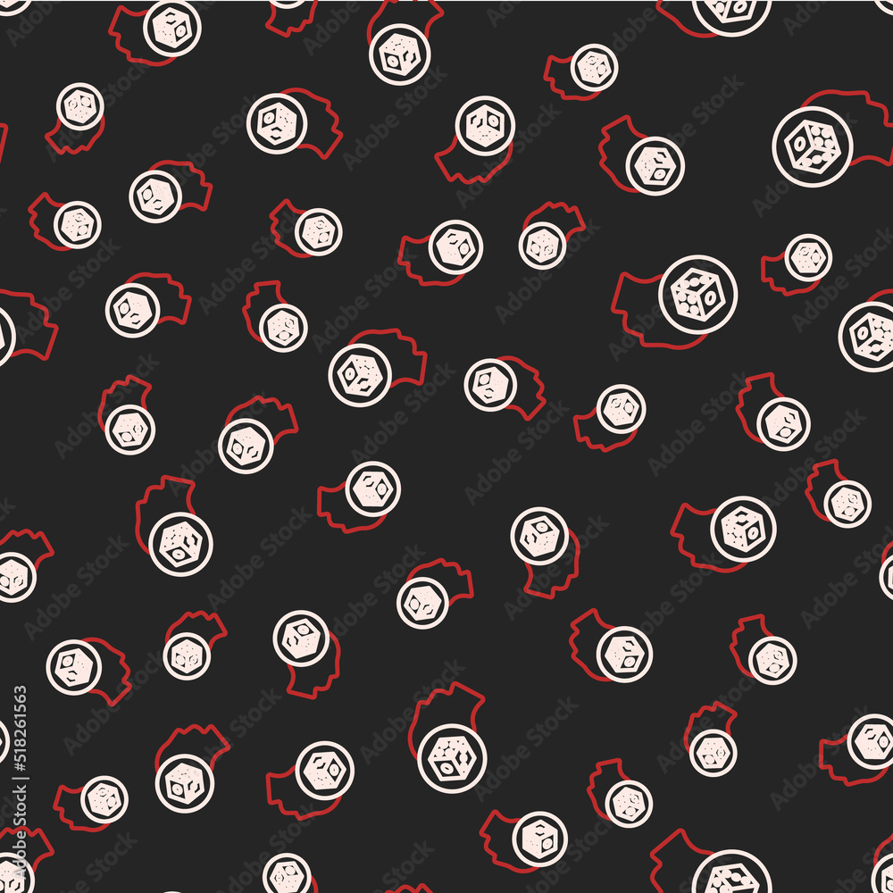 Line Game dice icon isolated seamless pattern on black background. Casino gambling. Vector Line Game dice icon isolated seamless pattern on black background. Casino gambling. Vector