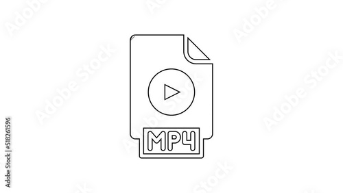 Black line MP4 file document. Download mp4 button icon isolated on white background. MP4 file symbol. 4K Video motion graphic animation photo