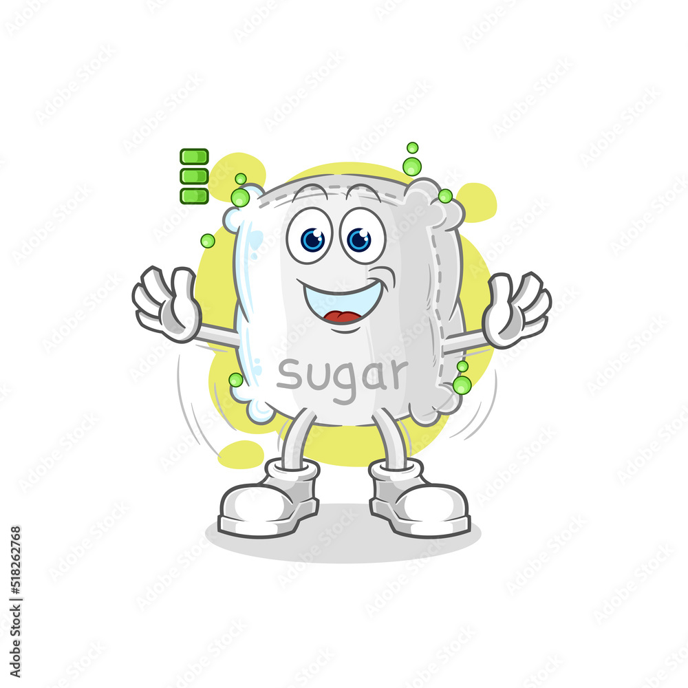 sugar sack full battery character. cartoon mascot vector