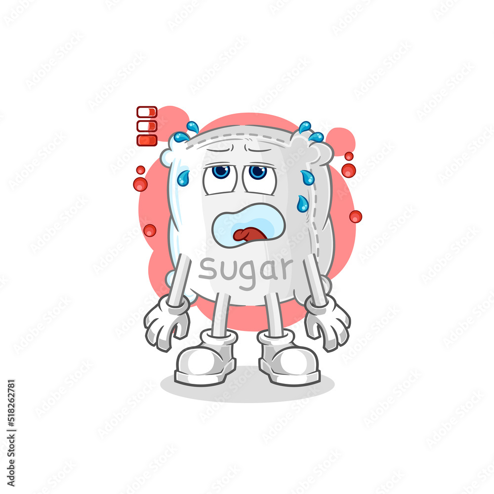 sugar sack low battery mascot. cartoon vector