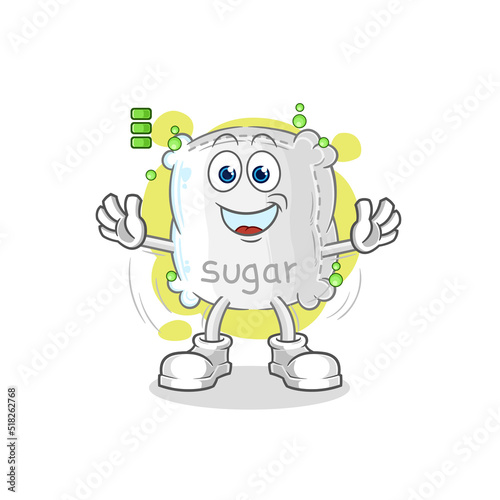 sugar sack full battery character. cartoon mascot vector