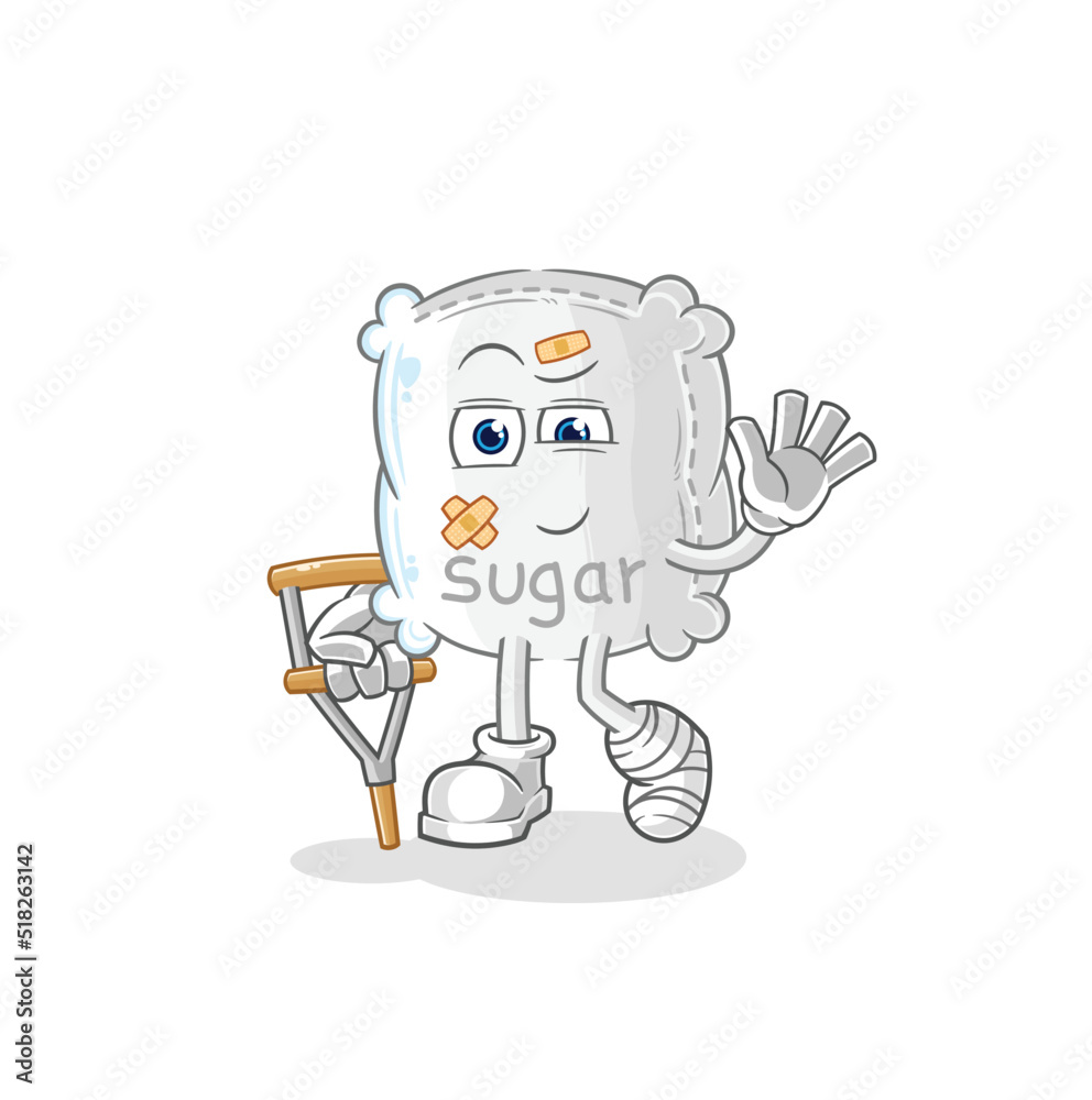 sugar sack sick with limping stick. cartoon mascot vector sugar sack sick with limping stick. cartoon mascot vector