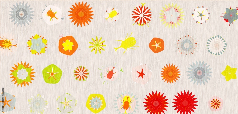 Summer flowers feat. beetles. オレンジとグレー Summer flowers feat. beetles. オレンジとグレー