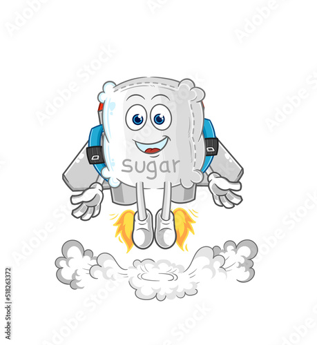 sugar sack with jetpack mascot. cartoon vector