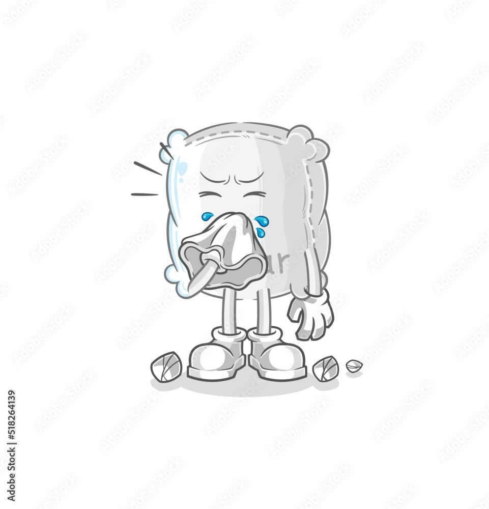 sugar sack blowing nose character. cartoon mascot vector