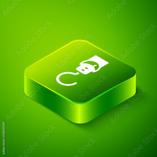 Isometric Spring scale icon isolated on green background. Balance for weighing. Determination of weight. Green square button. Vector