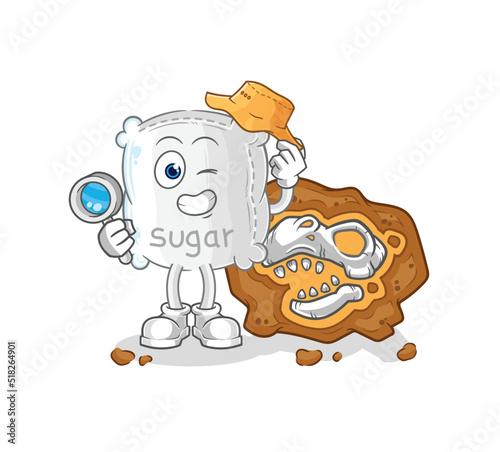 sugar sack archaeologists with fossils mascot. cartoon vector