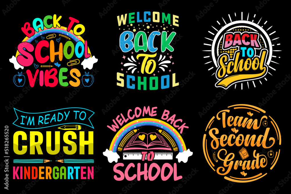 Back to school t-shirt design bundle, Welcome back to School T shirt Set, Colorful School t-shirt collection