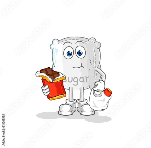sugar sack eat chocolate mascot. cartoon vector