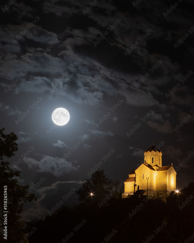 Tbilisi monastery with full moon Tbilisi monastery with full moon