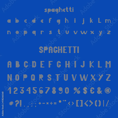 Spaghetti outline font glyphs letters alphabet