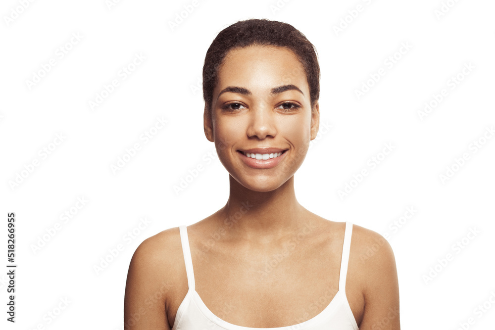 Happy smiling young black woman isolated on white background Happy smiling young black woman isolated on white background