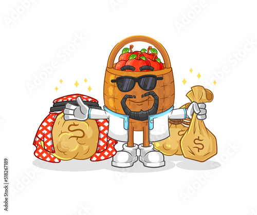 apple basket rich arabian mascot. cartoon vector
