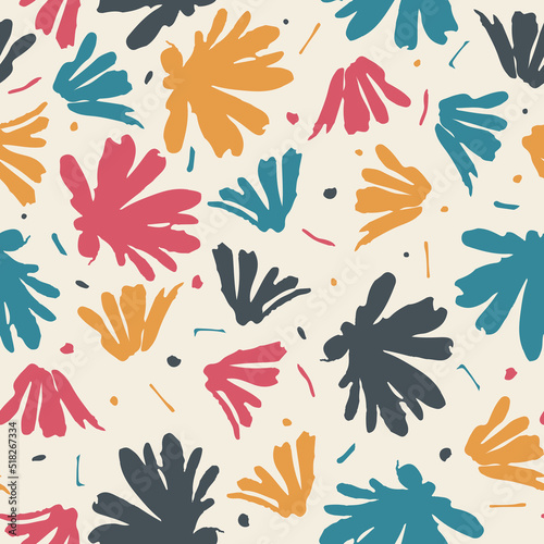 seamless plants pattern background with doodle summer flowers   greeting card or fabric