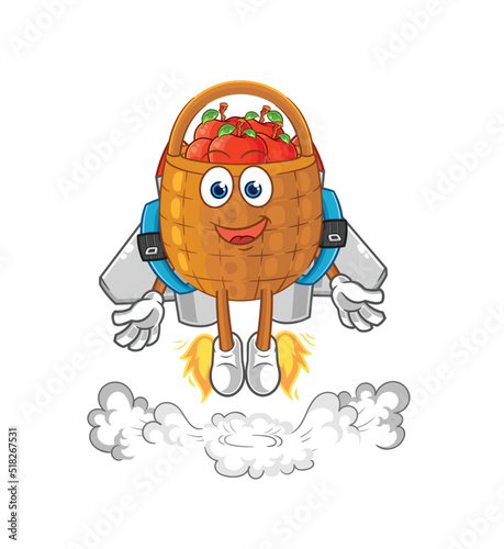 apple basket with jetpack mascot. cartoon vector