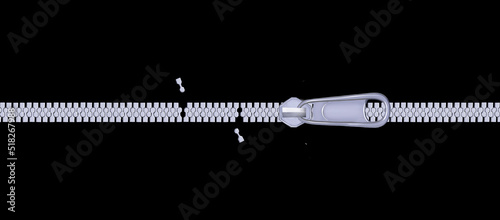 Reissverschluß mit Zip vor schwarzem Hintergrund