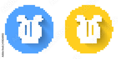 White Ancient Greek lyre icon isolated with long shadow background. Classical music instrument, orhestra string acoustic element. Circle button. Vector
