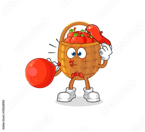 apple basket pantomime blowing balloon. cartoon mascot vector