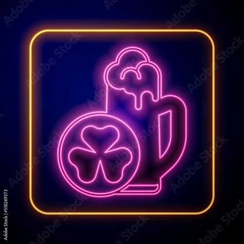 Glowing neon Glass of beer icon isolated on black background. Happy Saint Patricks day. National Irish holiday. Vector