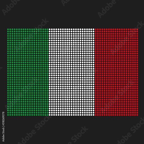 Italy flag with grunge texture in dot style. Abstract vector illustration of a flag with halftone effect for wallpaper. Happy Independence Day background concept.