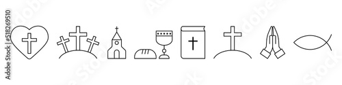 Christian line icon set simple design