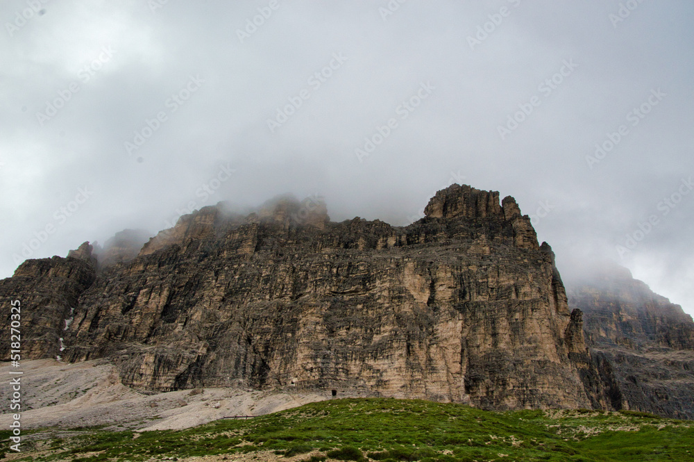 Stunning mountain scenery in summer along the road to Tre Cime di Lavaredo, Dolomites, Italy.