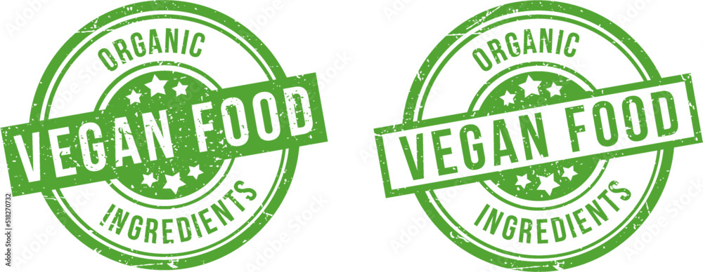 Vegan Food stamp. Vegetarian sign. Round grunge badge.