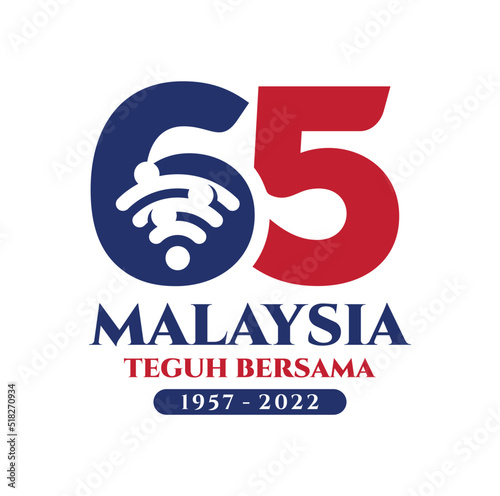Kuala Lumpur - Malaysia. August 31, 2022: 65 Hari Kemerdekaan Malaysia, Teguh Bersama (Translation: Independence Day of Malaysia, Strong Together). 1957 - 2022. Vector Illustration.