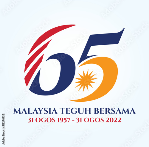 Kuala Lumpur - Malaysia. August 31, 2022: 65 Hari Kemerdekaan Malaysia, Teguh Bersama (Translation: Independence Day of Malaysia, Strong Together). 1957 - 2022. Vector Illustration.