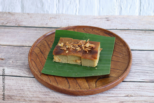 Thai dessert, Khanom Mo Kaeng, sweet food in a wooden tray,Include Clipping Path