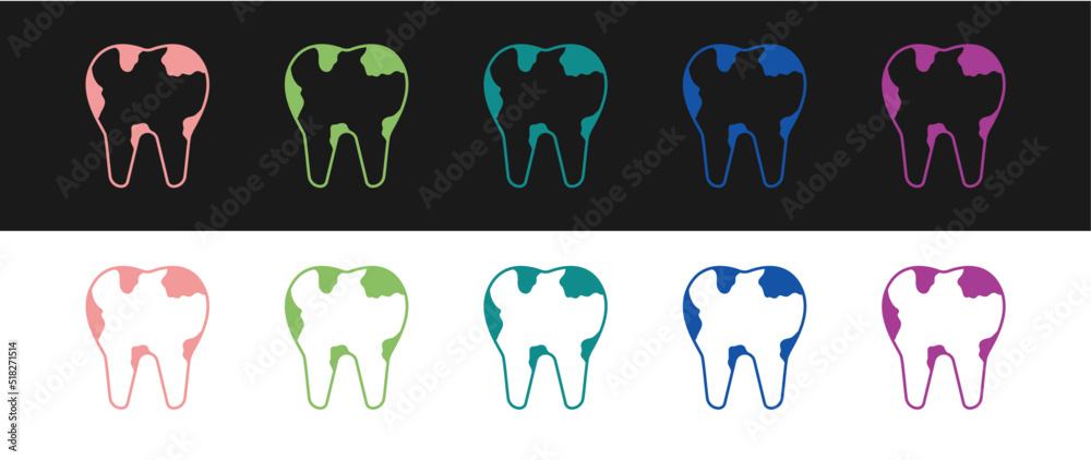 Set Broken tooth icon isolated on black and white background. Dental problem icon. Dental care symbol. Vector Set Broken tooth icon isolated on black and white background. Dental problem icon. Dental care symbol. Vector