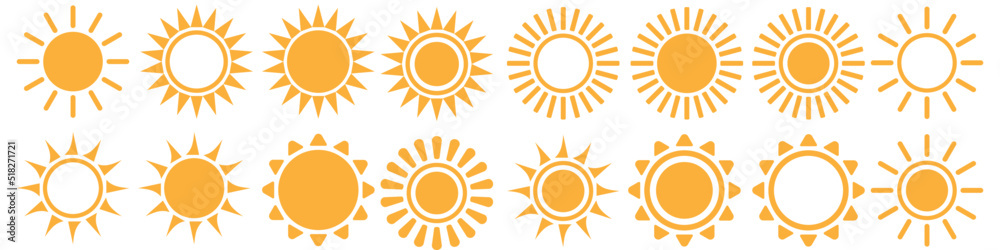 Fototapeta premium Sun icon vector set. Summer illustration sign collection. Hot symbol or logo.