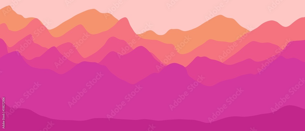 Minimalist landscape with mountains.Beautiful gradient in the background. Background with mountains and sunset. Beautiful wallpaper and backgrounds