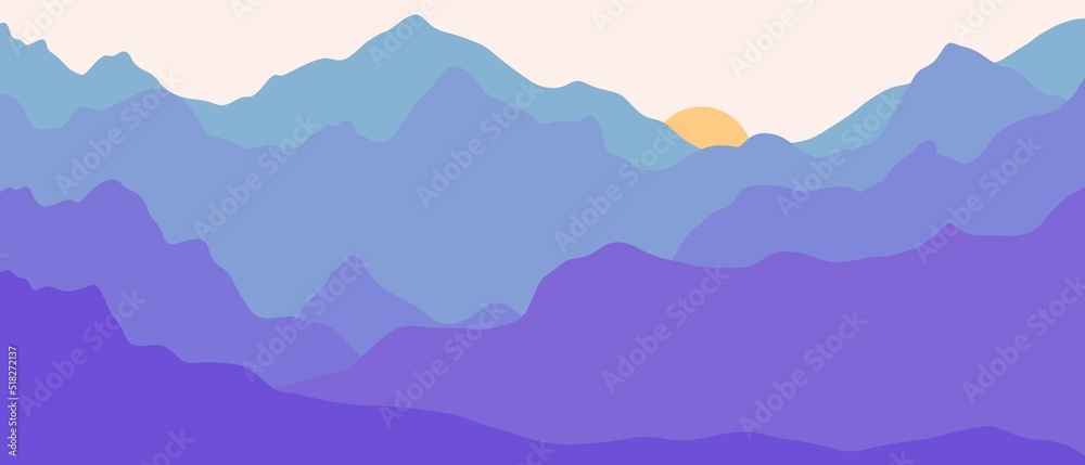 Minimalist landscape with mountains.Beautiful gradient in the background. Background with mountains and sunset. Beautiful wallpaper and backgrounds