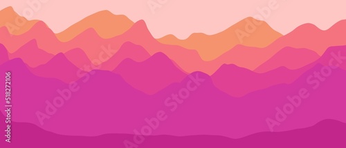 Minimalist landscape with mountains.Beautiful gradient in the background. Background with mountains and sunset. Beautiful wallpaper and backgrounds