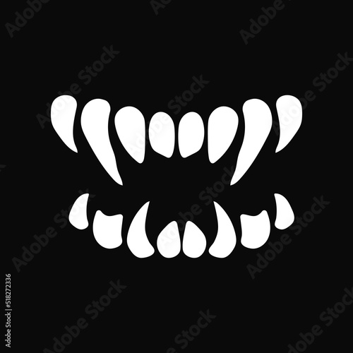 White jaw monster. Grin of creepy creature with fangs teeth