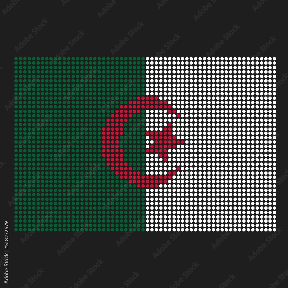 Algeria flag with grunge texture in dot style. Abstract vector illustration of a flag with halftone effect for wallpaper. Happy Independence Day background concept. Algeria flag with grunge texture in dot style. Abstract vector illustration of a flag with halftone effect for wallpaper. Happy Independence Day background concept.
