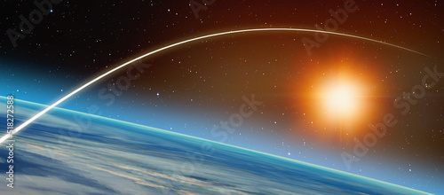 Fototapeta Naklejka Na Ścianę i Meble -  Long Exposure Night Time Rocket Launch - Planet Earth with a spectacular sunset 