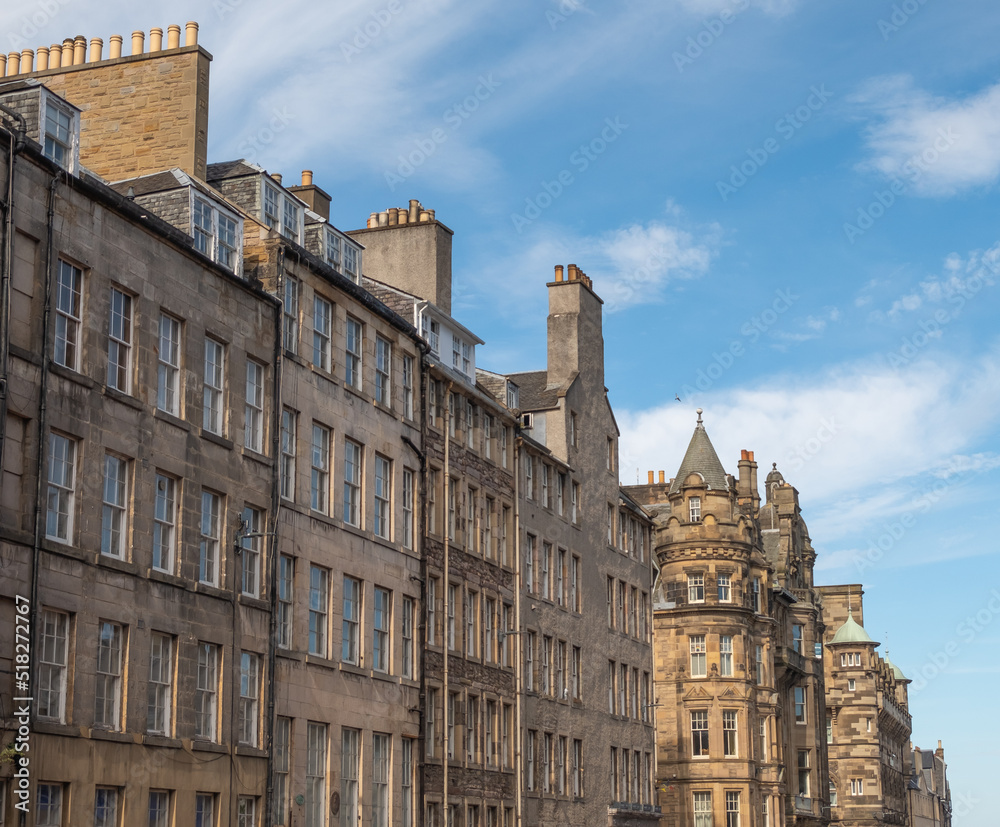 City skyline. Random historical and ancient buildings in Edinburgh, Scotland’s capital city