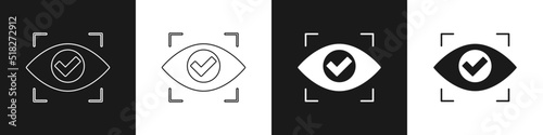 Set Eye scan icon isolated on black and white background. Scanning eye. Security check symbol. Cyber eye sign. Vector