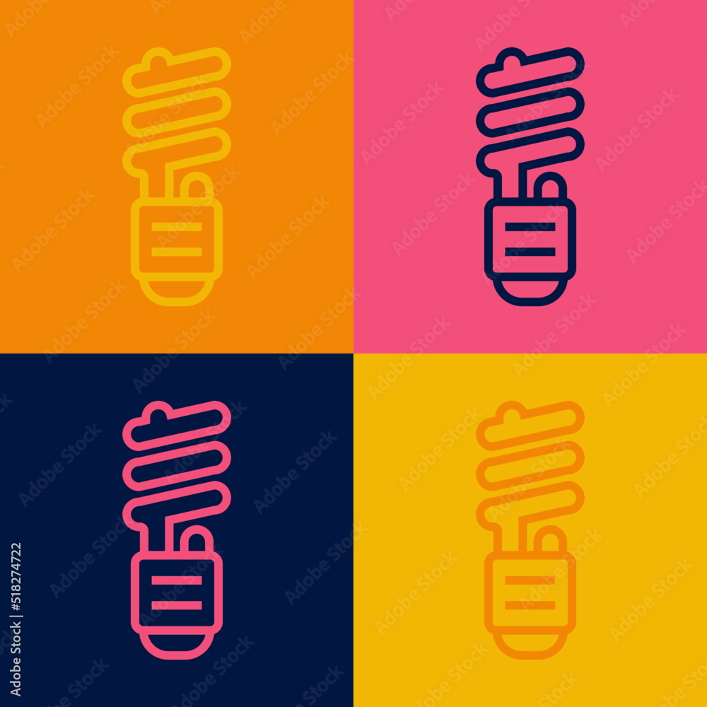 Pop art line LED light bulb icon isolated on color background. Economical LED illuminated lightbulb. Save energy lamp. Vector Pop art line LED light bulb icon isolated on color background. Economical LED illuminated lightbulb. Save energy lamp. Vector