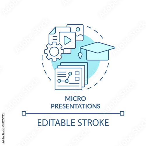 Micro presentations turquoise concept icon. Microlearning abstract idea thin line illustration. Segmenting materials. Isolated outline drawing. Editable stroke. Arial, Myriad Pro-Bold fonts used